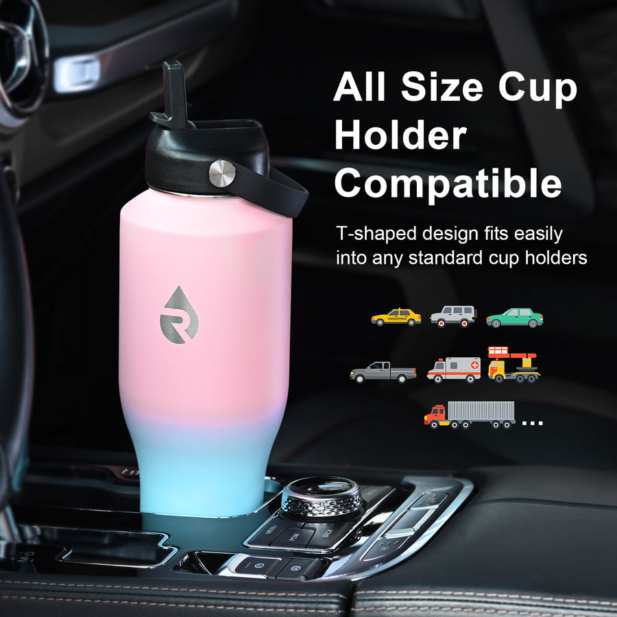 Insulated Water Bottle with Straw fit in Car Cup Holder 40oz