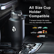Insulated Water Bottle with Straw fit in Car Cup Holder 40oz
