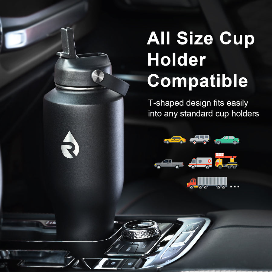 Insulated Water Bottle with Straw fit in Car Cup Holder 40oz