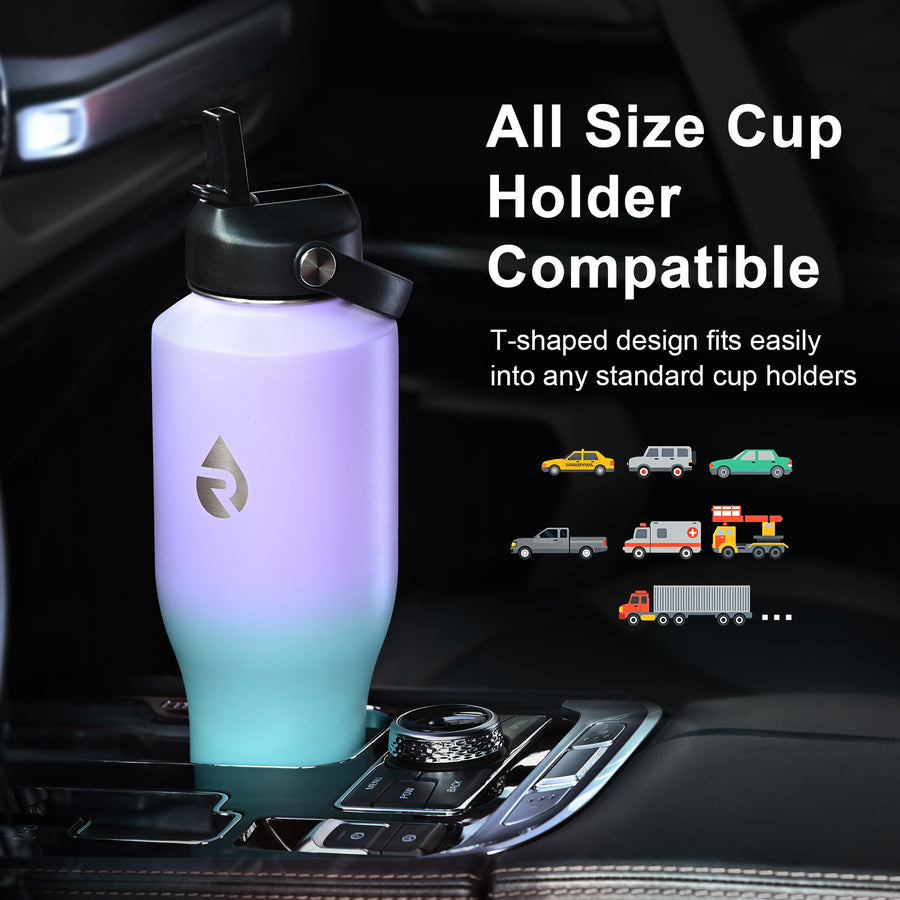 Insulated Water Bottle with Straw fit in Car Cup Holder 40oz