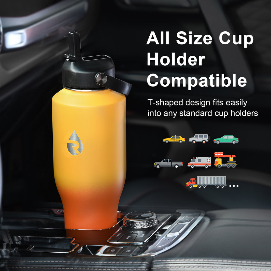 Insulated Water Bottle with Straw fit in Car Cup Holder 40oz