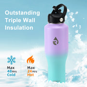 Insulated Water Bottle with Straw fit in Car Cup Holder 40oz
