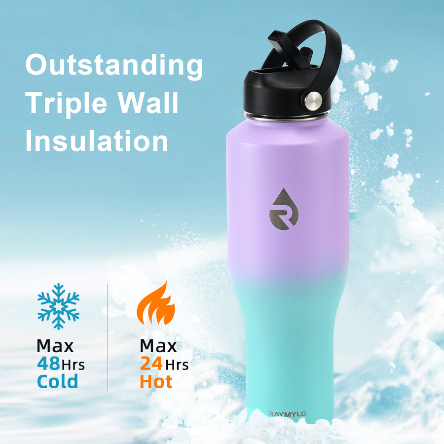 Insulated Water Bottle with Straw fit in Car Cup Holder 40oz