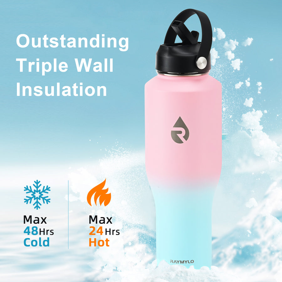 Insulated Water Bottle with Straw fit in Car Cup Holder 40oz