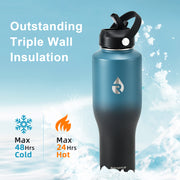 Insulated Water Bottle with Straw fit in Car Cup Holder 40oz