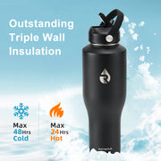 Insulated Water Bottle with Straw fit in Car Cup Holder 40oz