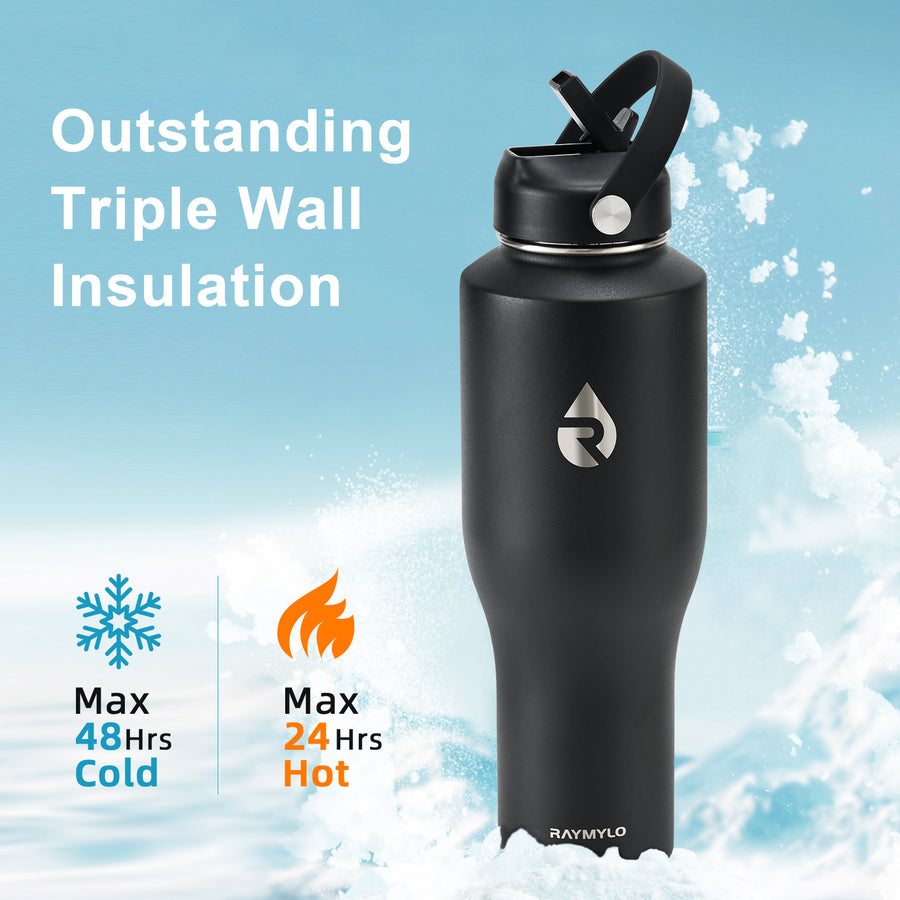 Insulated Water Bottle with Straw fit in Car Cup Holder 40oz
