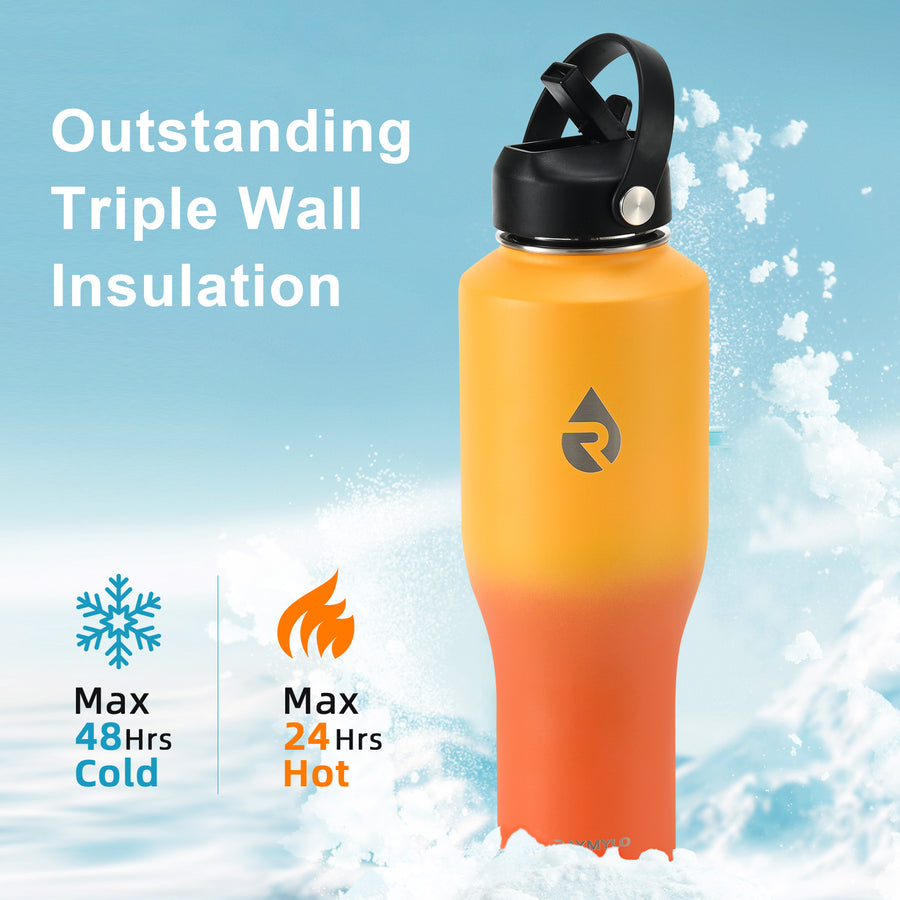 Insulated Water Bottle with Straw fit in Car Cup Holder 40oz