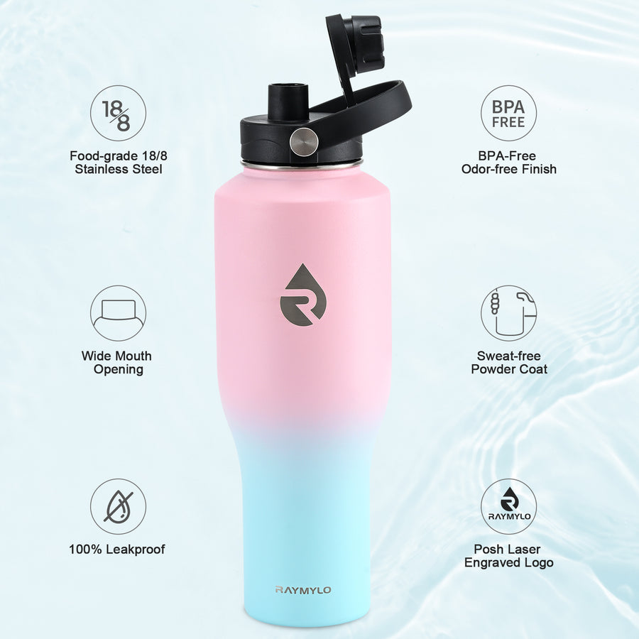 Insulated Water Bottle with Straw fit in Car Cup Holder 40oz