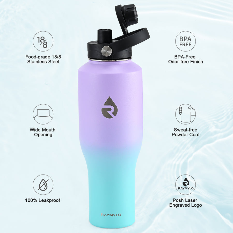 Insulated Water Bottle with Straw fit in Car Cup Holder 40oz