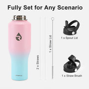 Insulated Water Bottle with Straw fit in Car Cup Holder 40oz