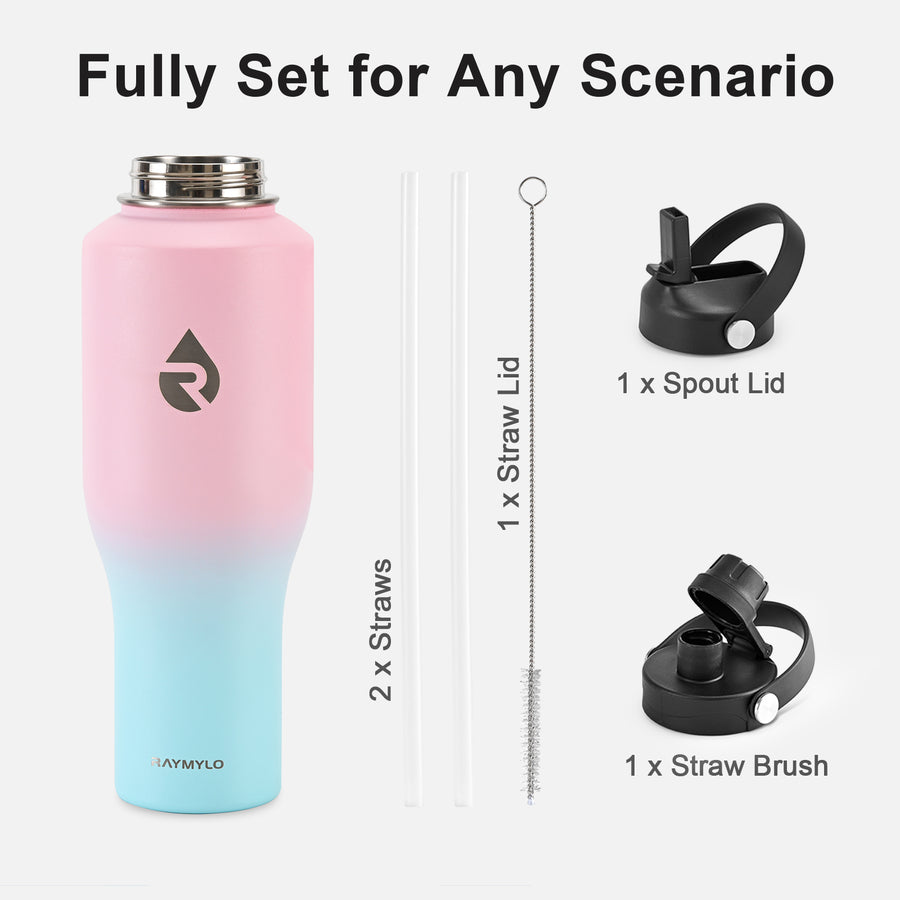 Insulated Water Bottle with Straw fit in Car Cup Holder 40oz
