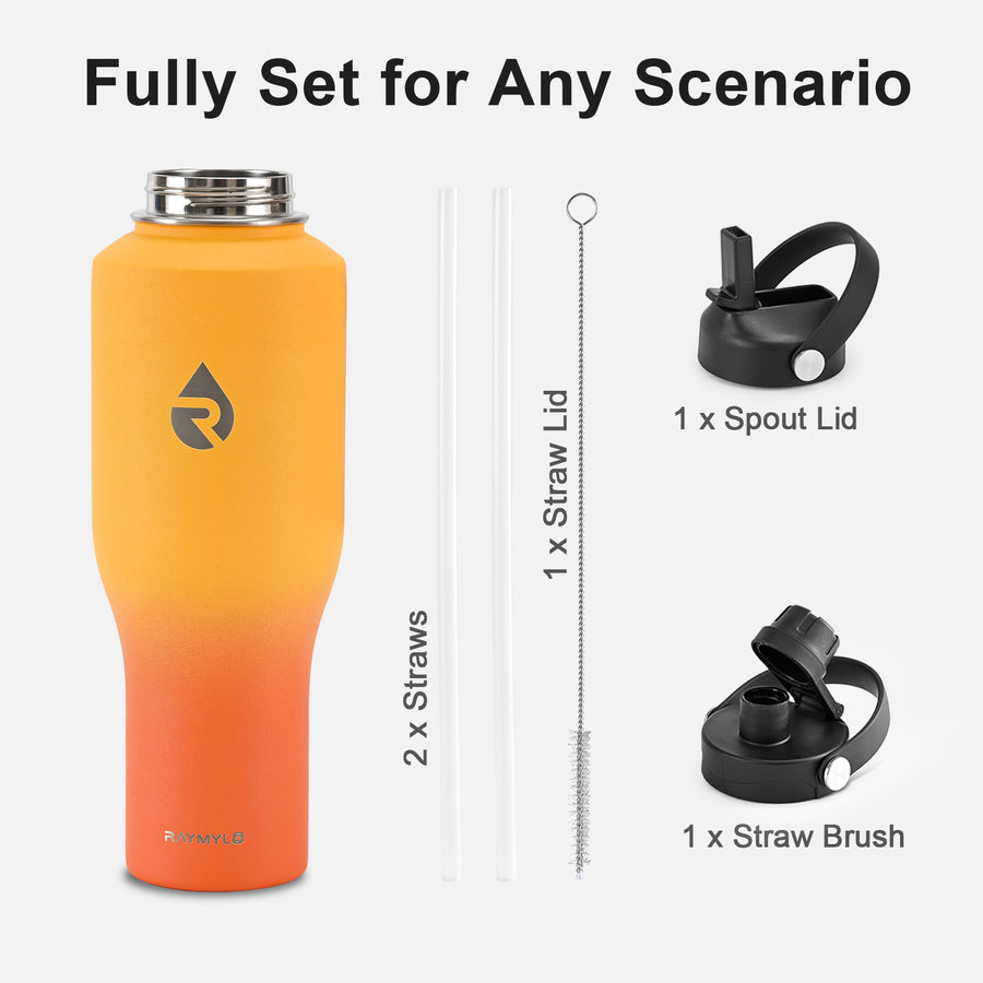 Insulated Water Bottle with Straw fit in Car Cup Holder 40oz