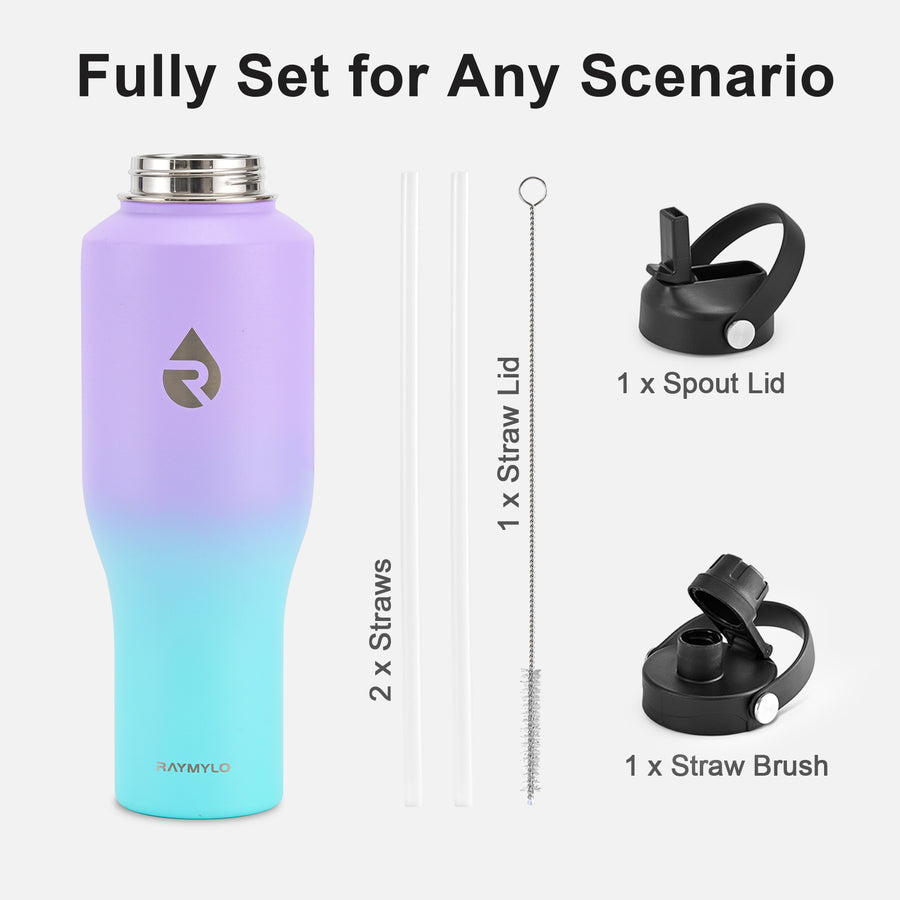 Insulated Water Bottle with Straw fit in Car Cup Holder 40oz
