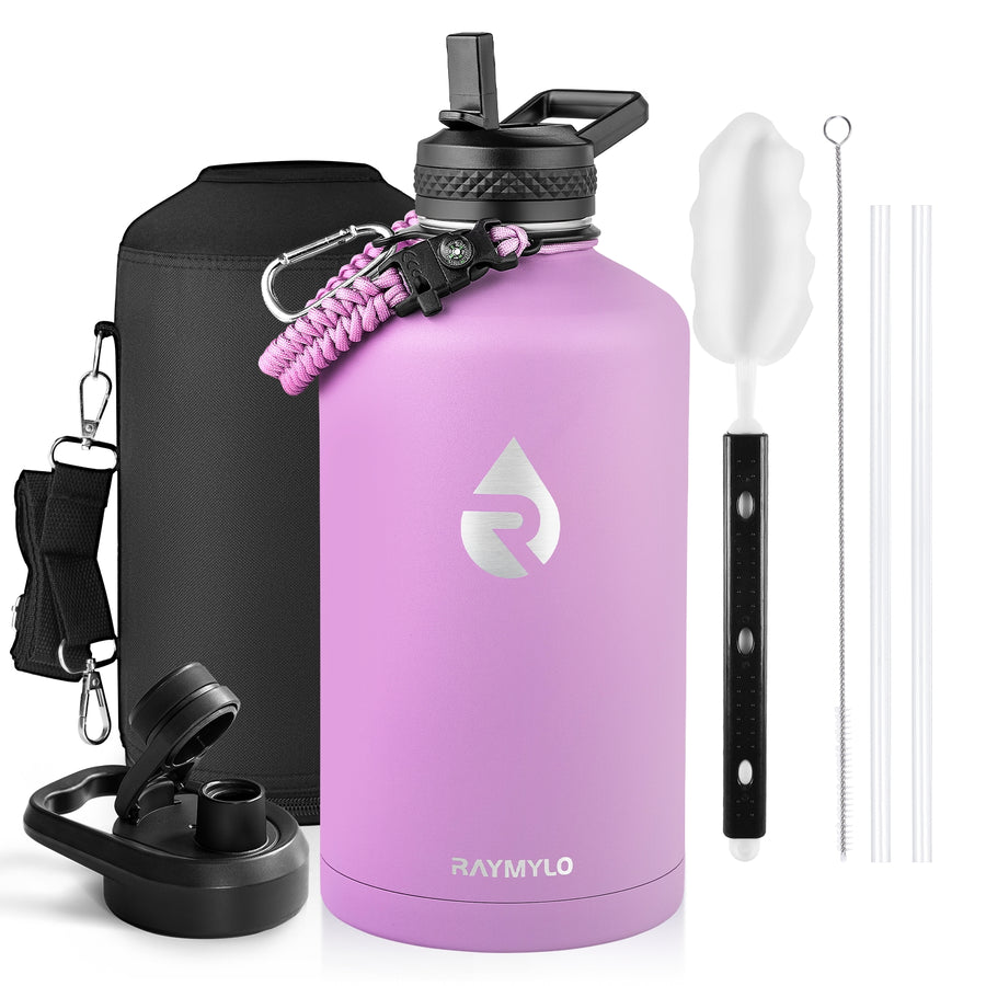 RAYMYLO Stainless Steel Insulated Water Bottle with Straw Lid and Paracord Handle