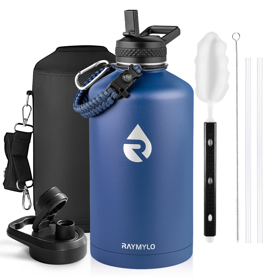 RAYMYLO Stainless Steel Insulated Water Bottle with Straw Lid and Paracord Handle