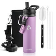 RAYMYLO Stainless Steel Insulated Water Bottle with Straw Lid and Paracord Handle