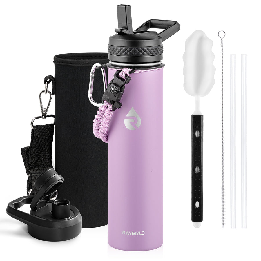 RAYMYLO Stainless Steel Insulated Water Bottle with Straw Lid and Paracord Handle