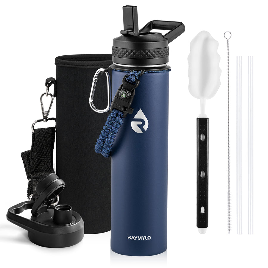 RAYMYLO Stainless Steel Insulated Water Bottle with Straw Lid and Paracord Handle