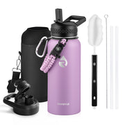 RAYMYLO Stainless Steel Insulated Water Bottle with Straw Lid and Paracord Handle