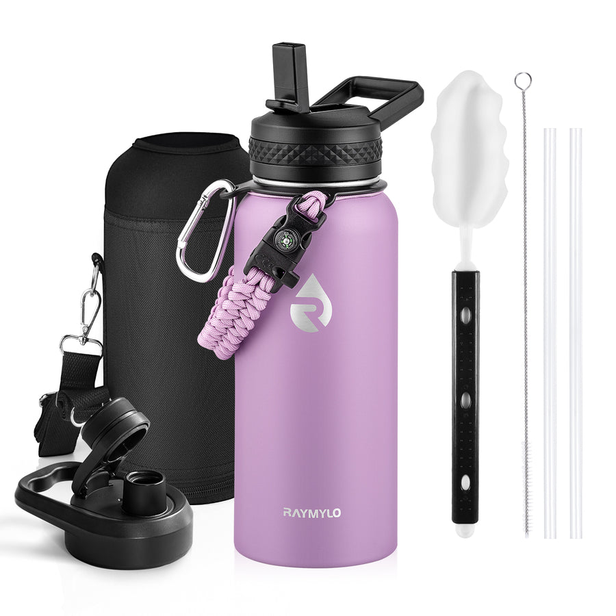 RAYMYLO Stainless Steel Insulated Water Bottle with Straw Lid and Paracord Handle