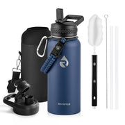 RAYMYLO Stainless Steel Insulated Water Bottle with Straw Lid and Paracord Handle
