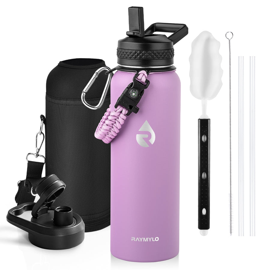RAYMYLO Stainless Steel Insulated Water Bottle with Straw Lid and Paracord Handle