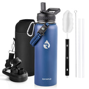 RAYMYLO Stainless Steel Insulated Water Bottle with Straw Lid and Paracord Handle
