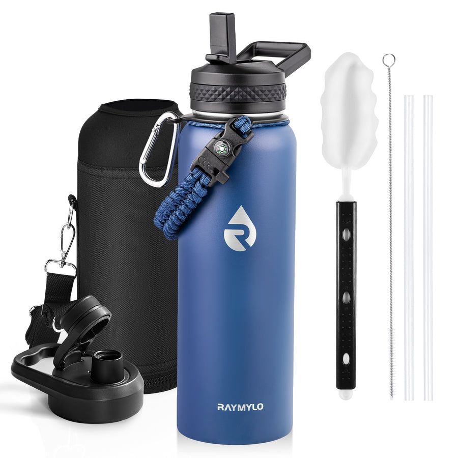 RAYMYLO Stainless Steel Insulated Water Bottle with Straw Lid and Paracord Handle