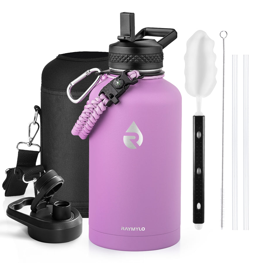 RAYMYLO Stainless Steel Insulated Water Bottle with Straw Lid and Paracord Handle