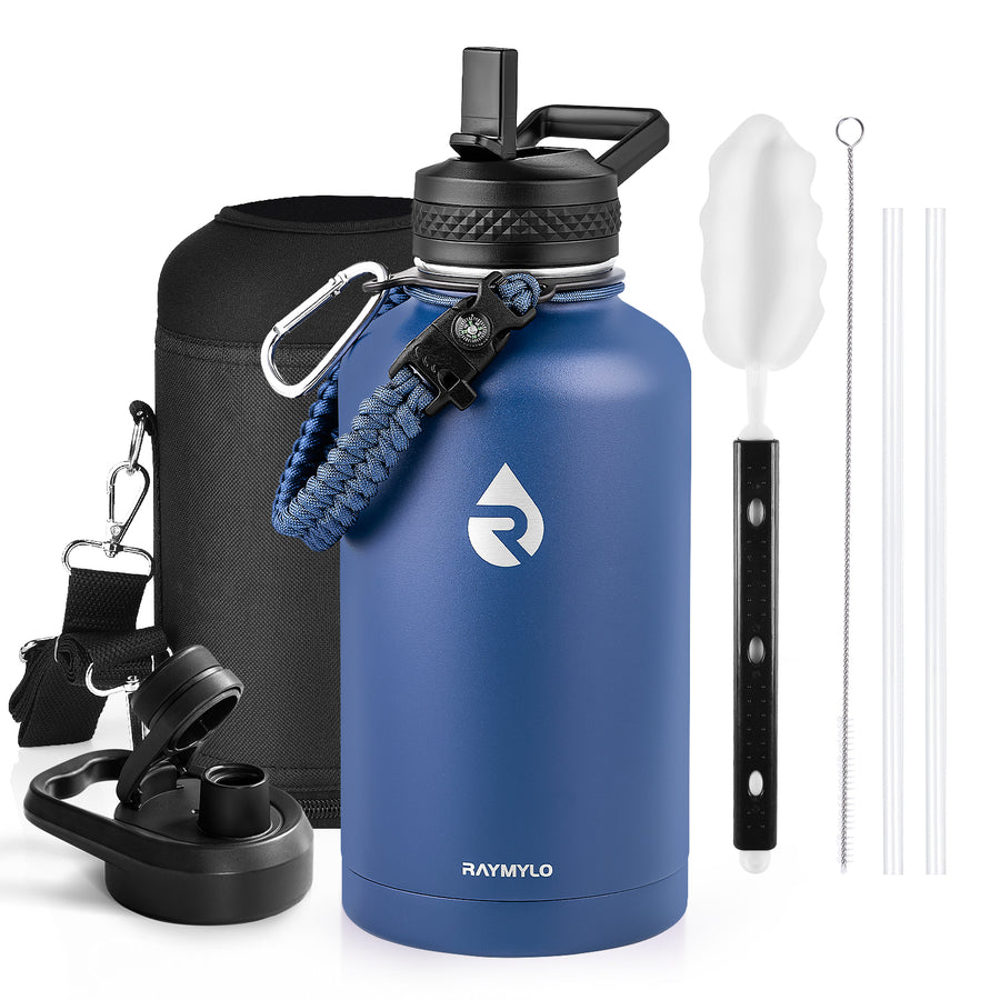 RAYMYLO Stainless Steel Insulated Water Bottle with Straw Lid and Paracord Handle