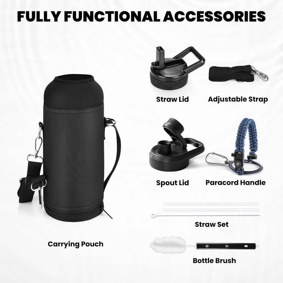 RAYMYLO Stainless Steel Insulated Water Bottle with Straw Lid and Paracord Handle