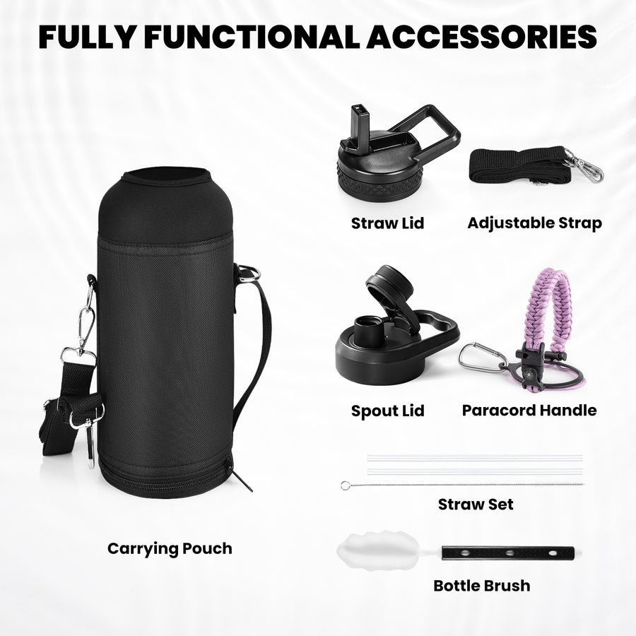 RAYMYLO Stainless Steel Insulated Water Bottle with Straw Lid and Paracord Handle